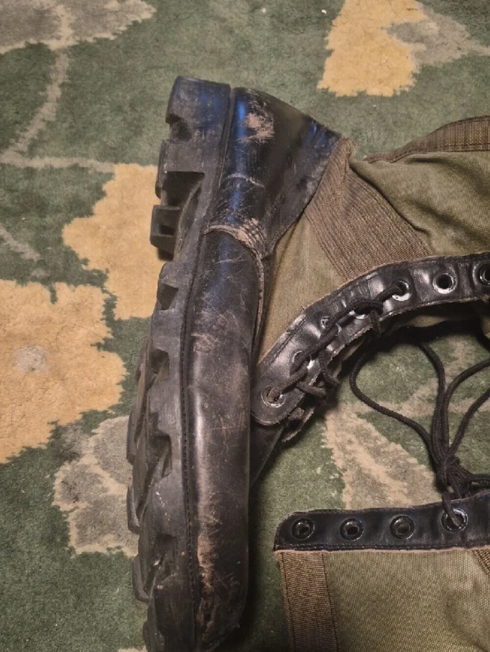 Men's Olive Green and Black Lace-Up Combat Boots